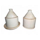 White Glazed Stoneware Poultry Waterers