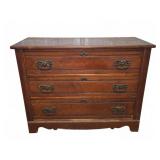 Wooden Three-Drawer Dresser With Brass Pulls