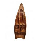 Wood Canoe Bookcase With Decorative Oars