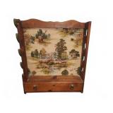 Wood Wall Rack With Drawer & Deer Tapestry Back