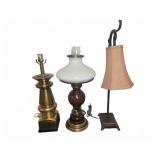 3 Mixed Table Lamps Metal Glass Fabric