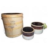 Three Stoneware Crocks and Frog Figurine