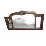 Wood Framed Mirror With Ornate Floral Crest