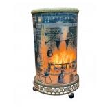 Cylinder Electric Lamp with Fireplace Scene Shade