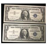 (2) 1957 $1 Silver Certificates/Star Notes