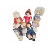 Porcelain and Plush Dolls Lot of 6