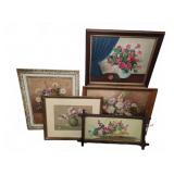 Framed Floral Still Life Paintings, Lot of 5