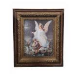 Framed Guardian Angel Print W/ Ornate Wood Frame