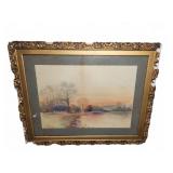 Ph. E. Kraemer 1904 Watercolor Landscape Framed