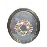 Framed Floral Embroidery Art Under Glass