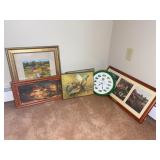 Farmhouse Artwork Lot With John Deere Clock