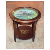 John Deere Round Wooden Side Table With Glass Top