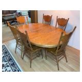 Oval Oak Dining Table 71x48x30 w/ 6 Carved Chairs