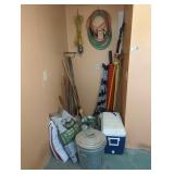 Yard Tools With Soil, Bird Seed, and Hose