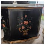 Hand-Painted Floral Black Wood Cabinet With Shelf