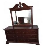 Dark Wood Dresser With Ornate Mirror and 9 Drawers