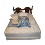 Full Size Bed With Wood Headboard, with Linens