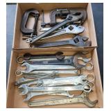 Box Lot Mixed Wrenches and C-Clamps