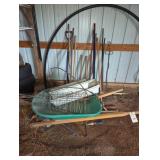 Garden Tools, Wheelbarrow, and Garden Edging