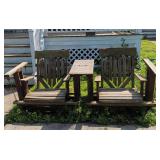 Wooden Double Patio Glider Bench with Center Table