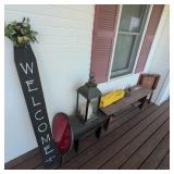 Porch Decor Lot With Bench, Lantern, Welcome Sign