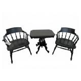 Black Wood Spindle Chairs and Side Table Set