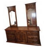 Wooden Dresser with Six Drawers and Two Mirrors