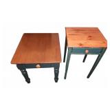 Green and Wood Side Tables with Drawers