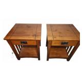 Pair Wooden End Tables With Drawer and Shelf