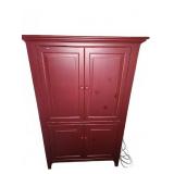 Red Painted Wood Armoire Cabinet With Shelves