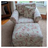 Floral Upholstered Armchair With Ottoman