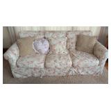 Floral Upholstered Three-Seat Sofa With Pillows