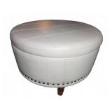 Round White Faux Leather Storage Ottoman