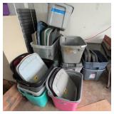 Large Mixed Lot of Plastic Storage Totes and Lids