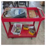 Red Rolling Tool Cart With Hardware and Parts