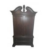 Wood Armoire With Ornate Crown and Drawers