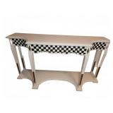 White Wood Console Table With Checkerboard Pattern