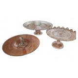 3 Assorted Glass Cake Stands and Server