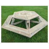 Hexagonal Wooden Picnic Table w/ Attached Benches