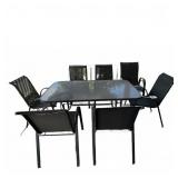 Outdoor Patio Dining Set With 8 Black Mesh Chairs