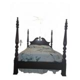 Dark Wood Four Poster King Bed with Mattress