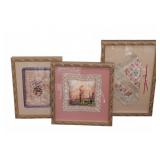3 Framed Vintage Embroidered Textiles
