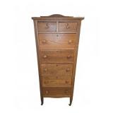 Tall Oak Wood Chest of Seven Drawers