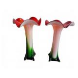 Pier 1 Glass Flower Vases Red Green