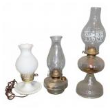 3 Vintage Glass Oil and Electric Lamps