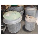 Five Galvanized Metal Containers