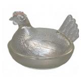 Clear Glass Hen on Nest Covered Dish