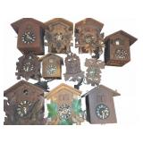 11 Wooden Cuckoo Clocks for Parts or Repair