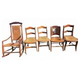 5 Wooden Cane Seat Dining Chairs and 1 Rock