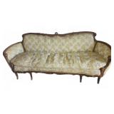 Carved Wood Sofa With Floral Upholstery